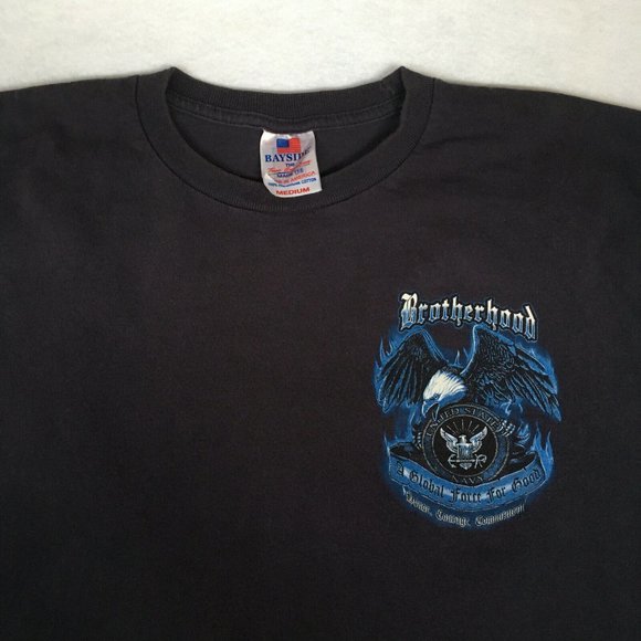 #68 Vintage Bayside Brotherhood UNITED STATES Navy Eagle T-Shirt Men Size Medium - Picture 6 of 9